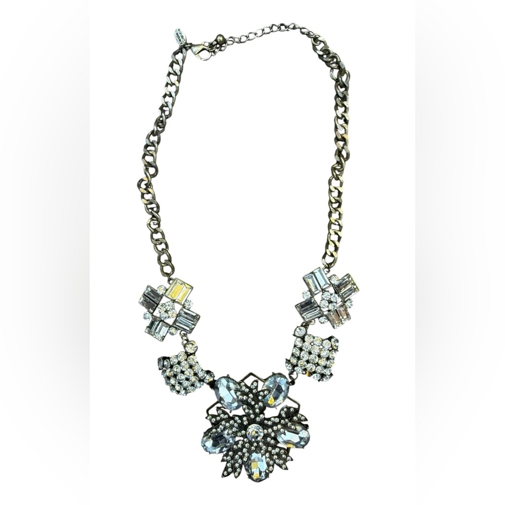 Leslie‎ Danzis Chain Statement Necklace Goldtone Crystal Deco Retro Gatsby Style
